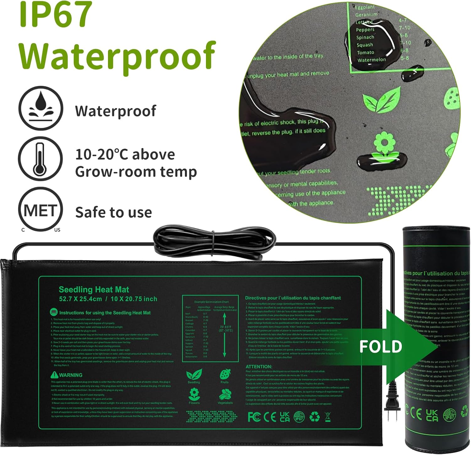 NAMOTEK 2 Pack Seedling Heat Mat, Durable Waterproof Seed Germination Heating Mat, Warm Hydroponic Plant Heating Pad