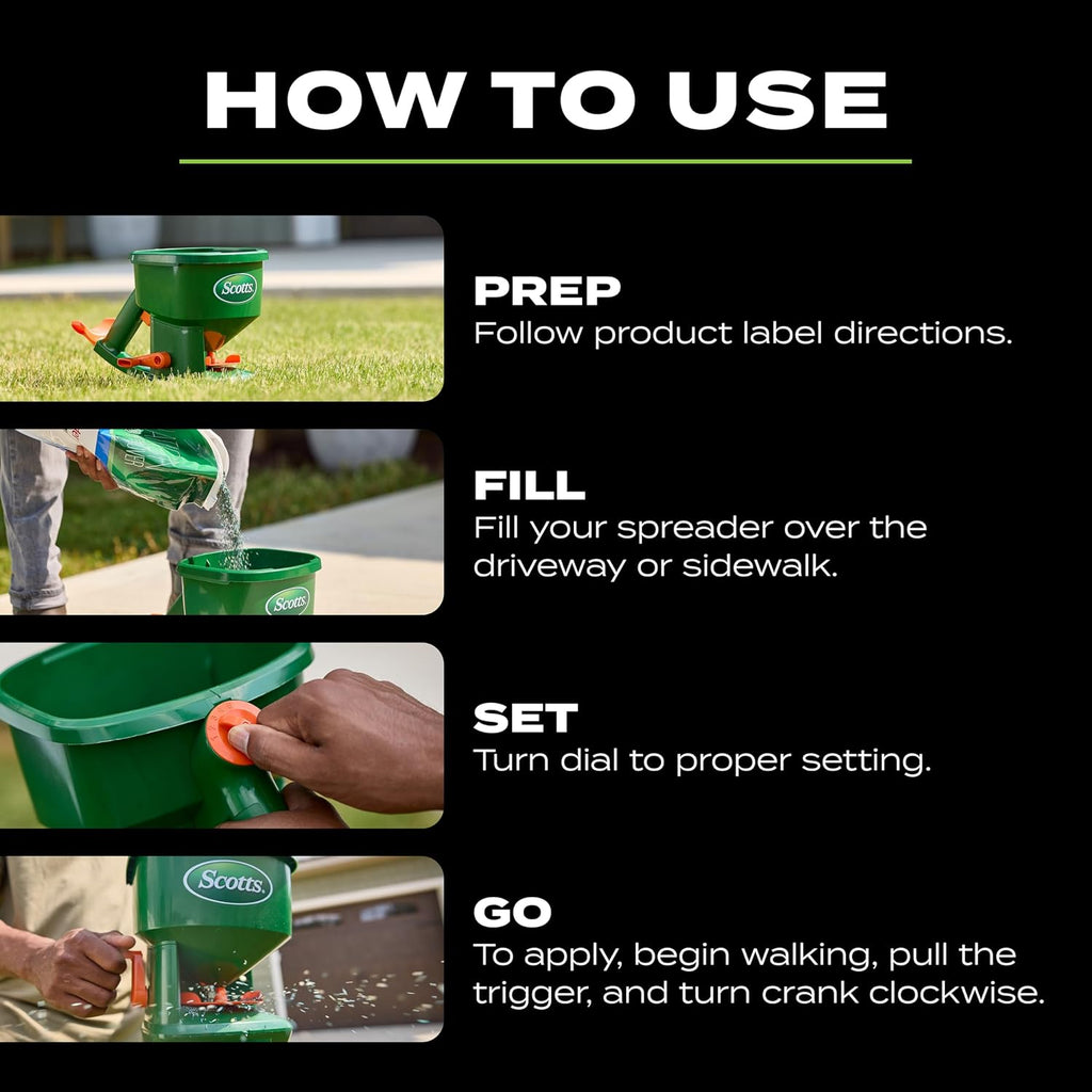 Scotts Whirl Hand-Powered Spreader | For Grass Seed, Lawn Fertilizers, Salt, and Ice Melt, Handheld Spreader Holds up