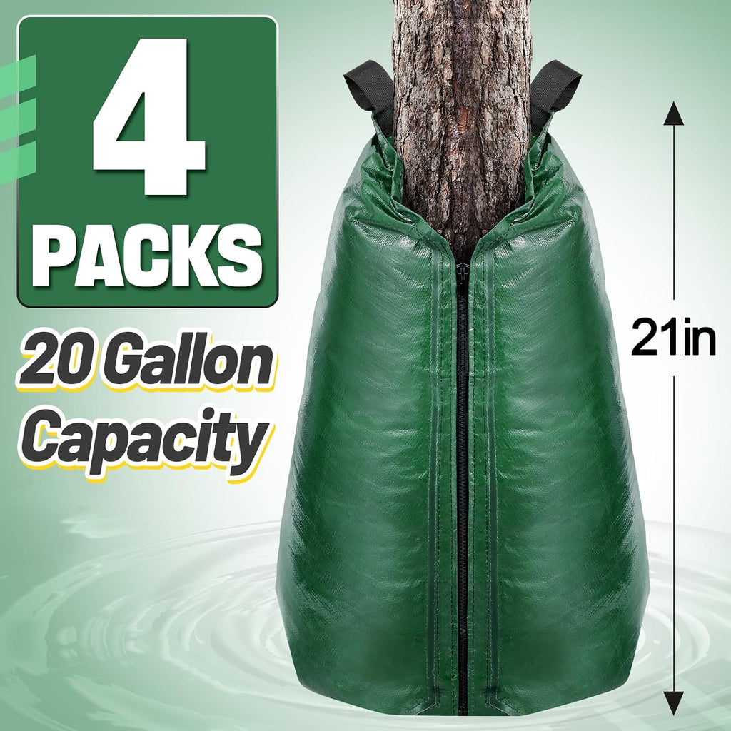 4Pcs 20 Gallon Tree Watering Bag, Slow Release Drip Irrigation Bags | Summers/Droughts Deep Watering, Easy Setup