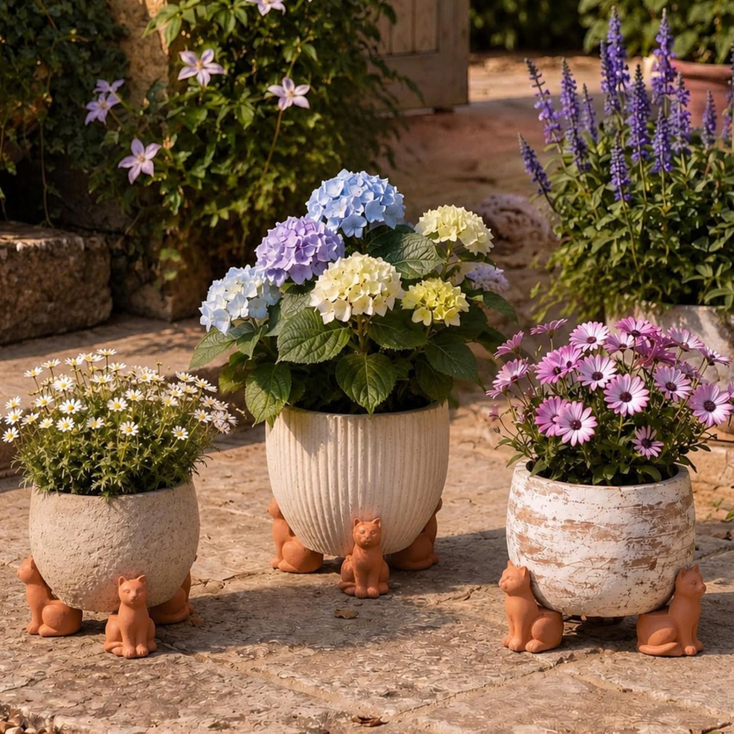 LemonRoad 12 Set Cat Pot Feet for Outdoor Planters, Terra Cotta Cement | 4.25" H, Animal Plant Pot Risers for 14"-20"