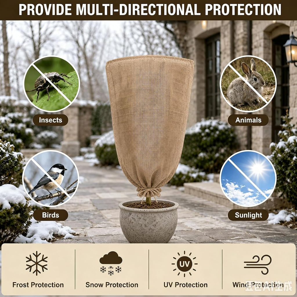 3 Pack 24'' x 40'' Reusable Warm Burlap Winter Plant Cover Bags with Drawstring Burlap Plant Covers Freeze Protection