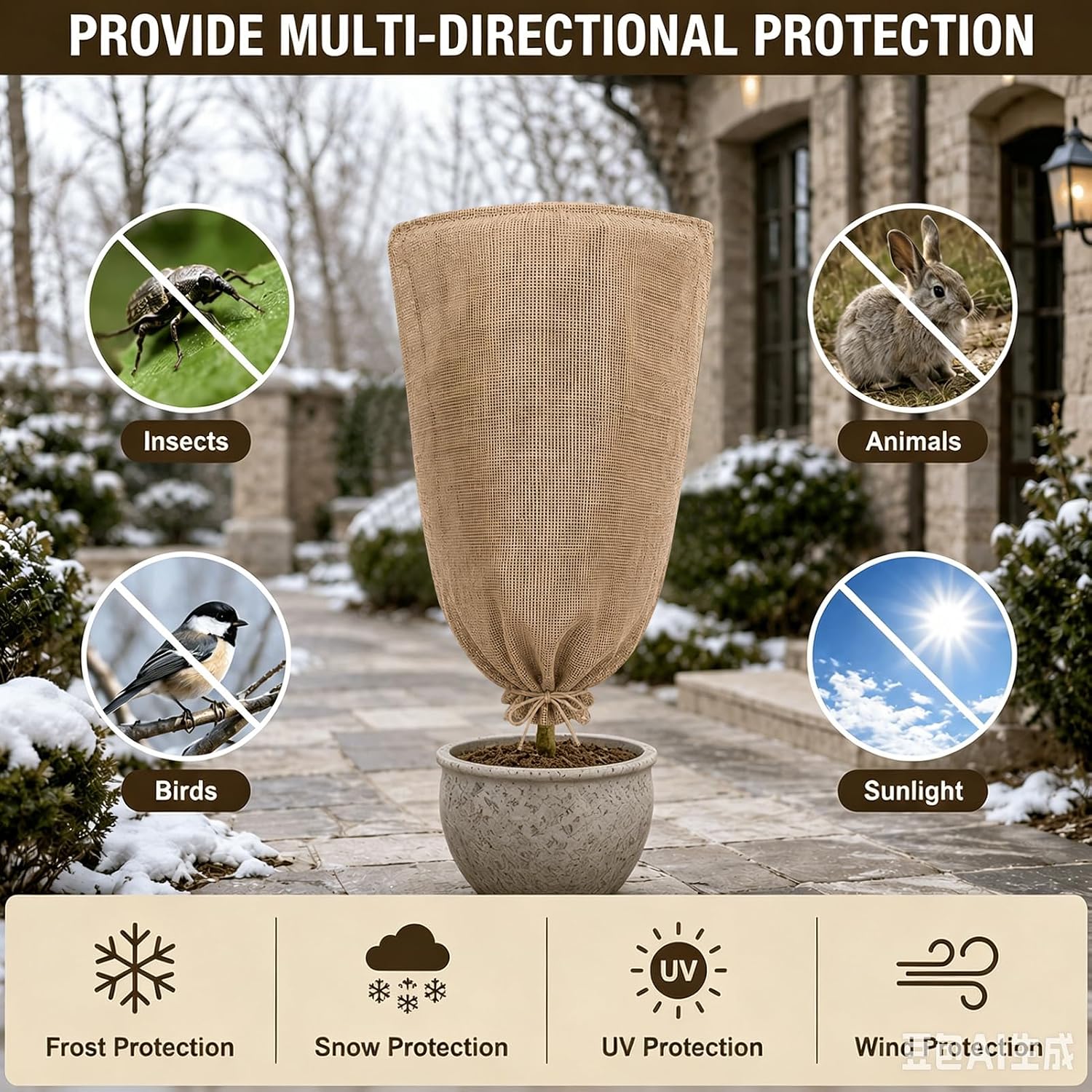 3 Pack 24'' x 40'' Reusable Warm Burlap Winter Plant Cover Bags with Drawstring Burlap Plant Covers Freeze Protection