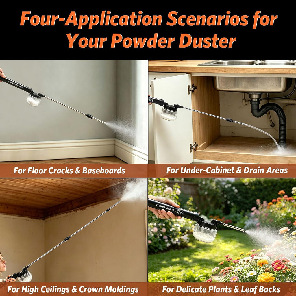 Diatomaceous Earth Powder Duster, 4 FT Adjustable Length Pump Applicator with Adjustable Powder Flow, Portable