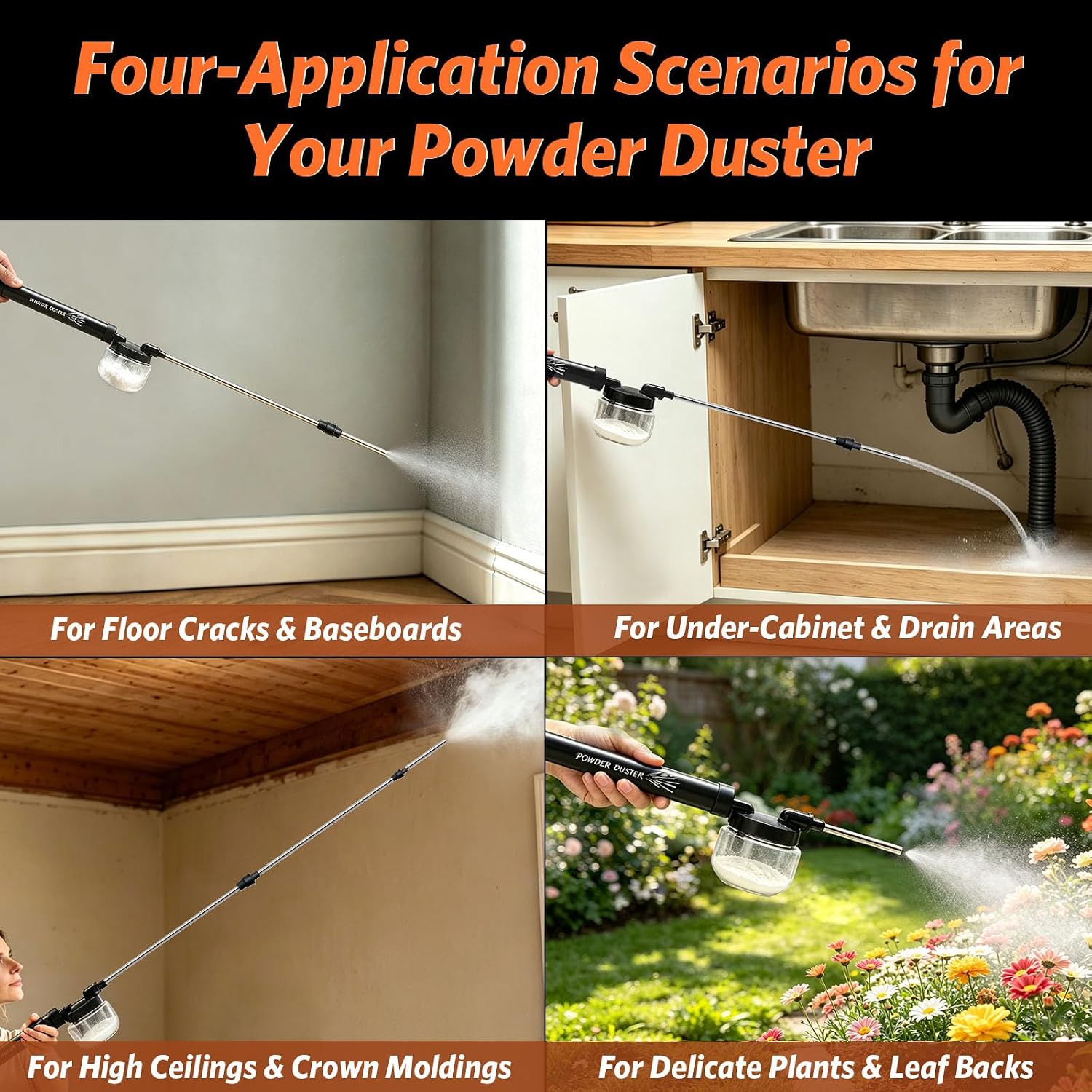 Diatomaceous Earth Powder Duster, 4 FT Adjustable Length Pump Applicator with Adjustable Powder Flow, Portable