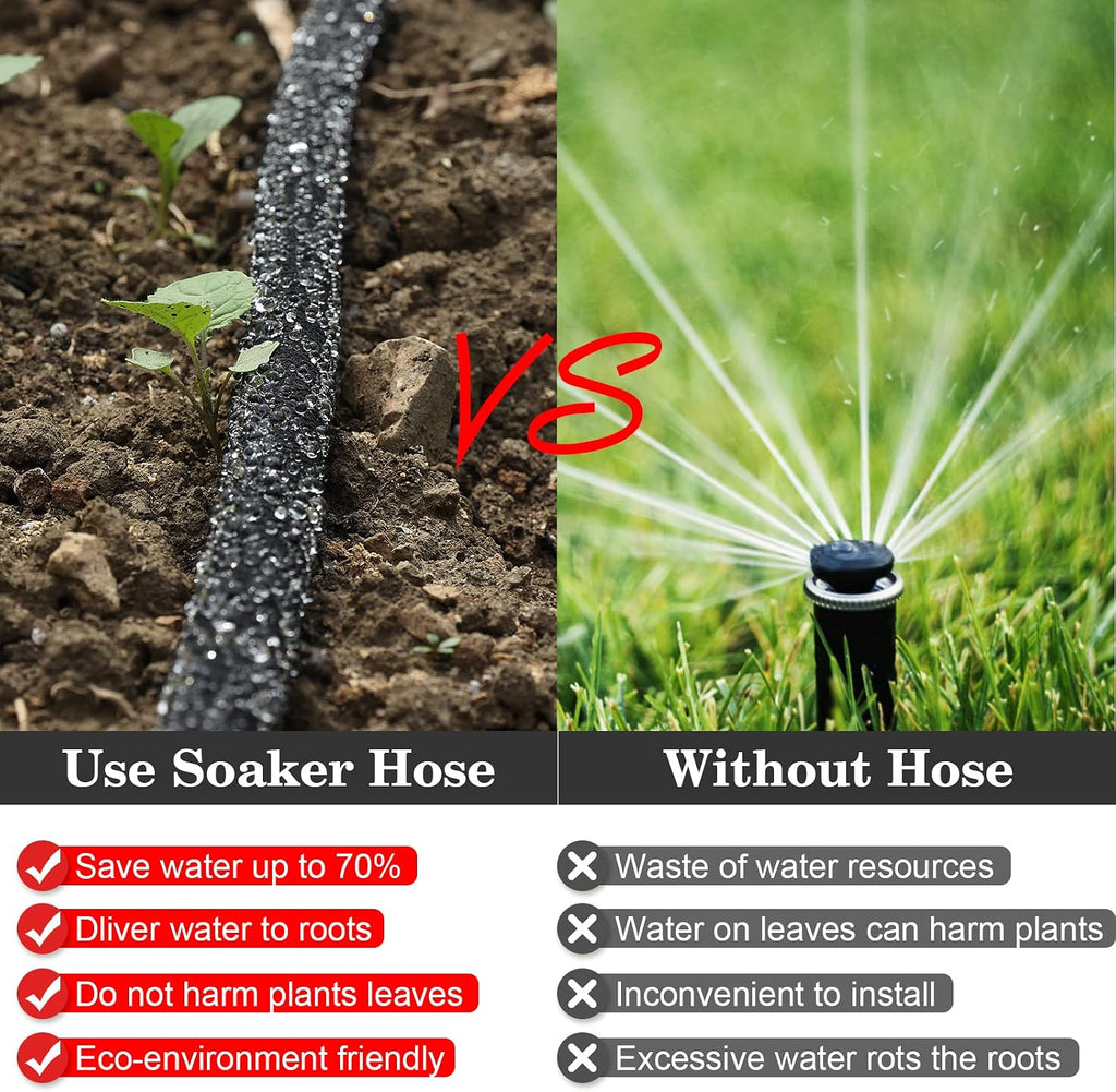 5/8 Inch 100 FT Soaker Hose for Garden, Lawn Irrigation | Solid Brass Connectors, Leakproof Design, Efficient Root