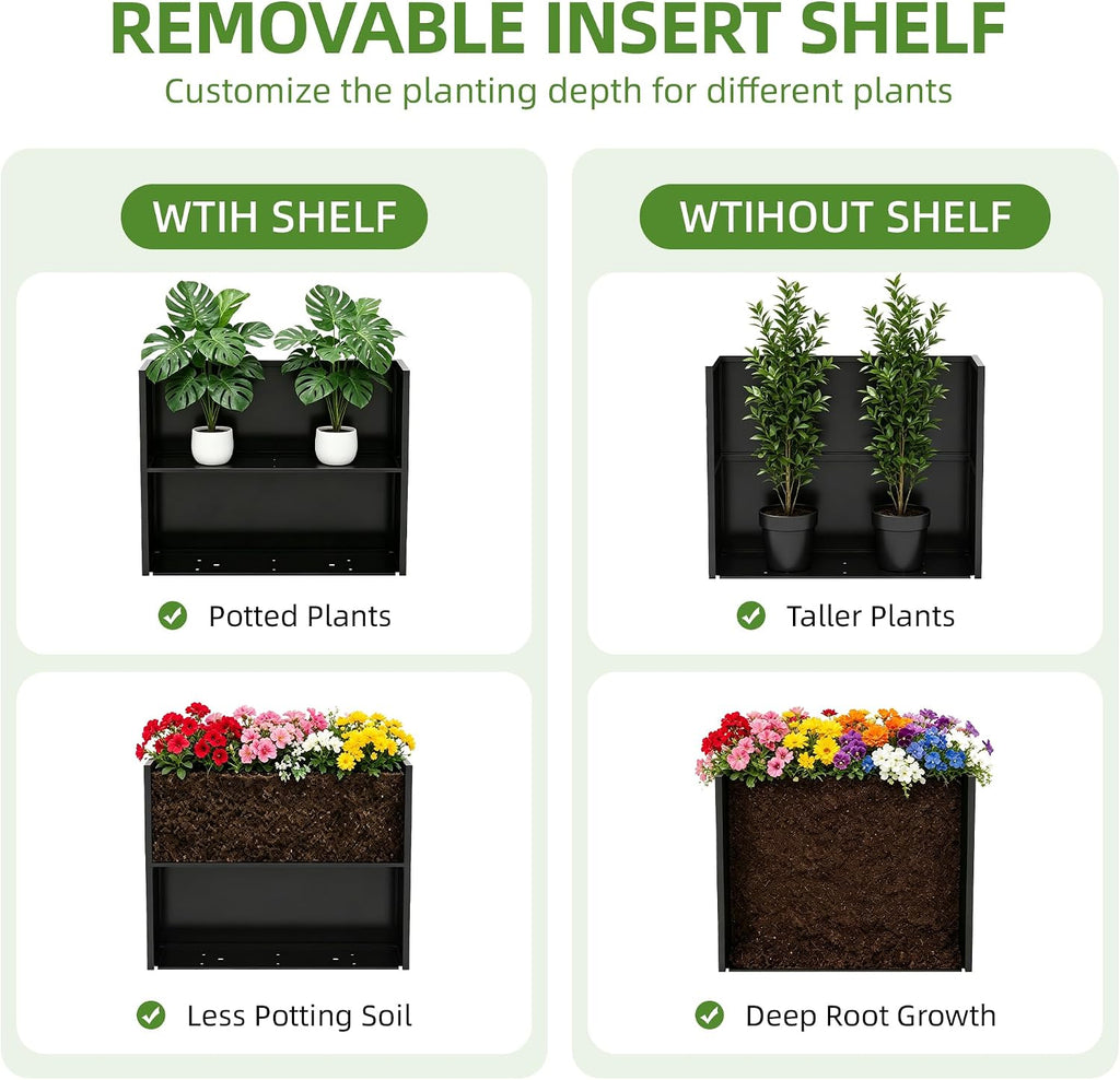 38L x 13W x 30H Large Metal Planters for Outdoor Plants - Black Planter Box | Easy Assembly Tall Rectangular Planter