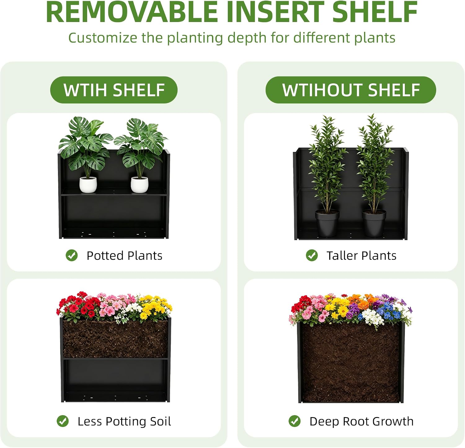 38L x 13W x 30H Large Metal Planters for Outdoor Plants - Black Planter Box | Easy Assembly Tall Rectangular Planter