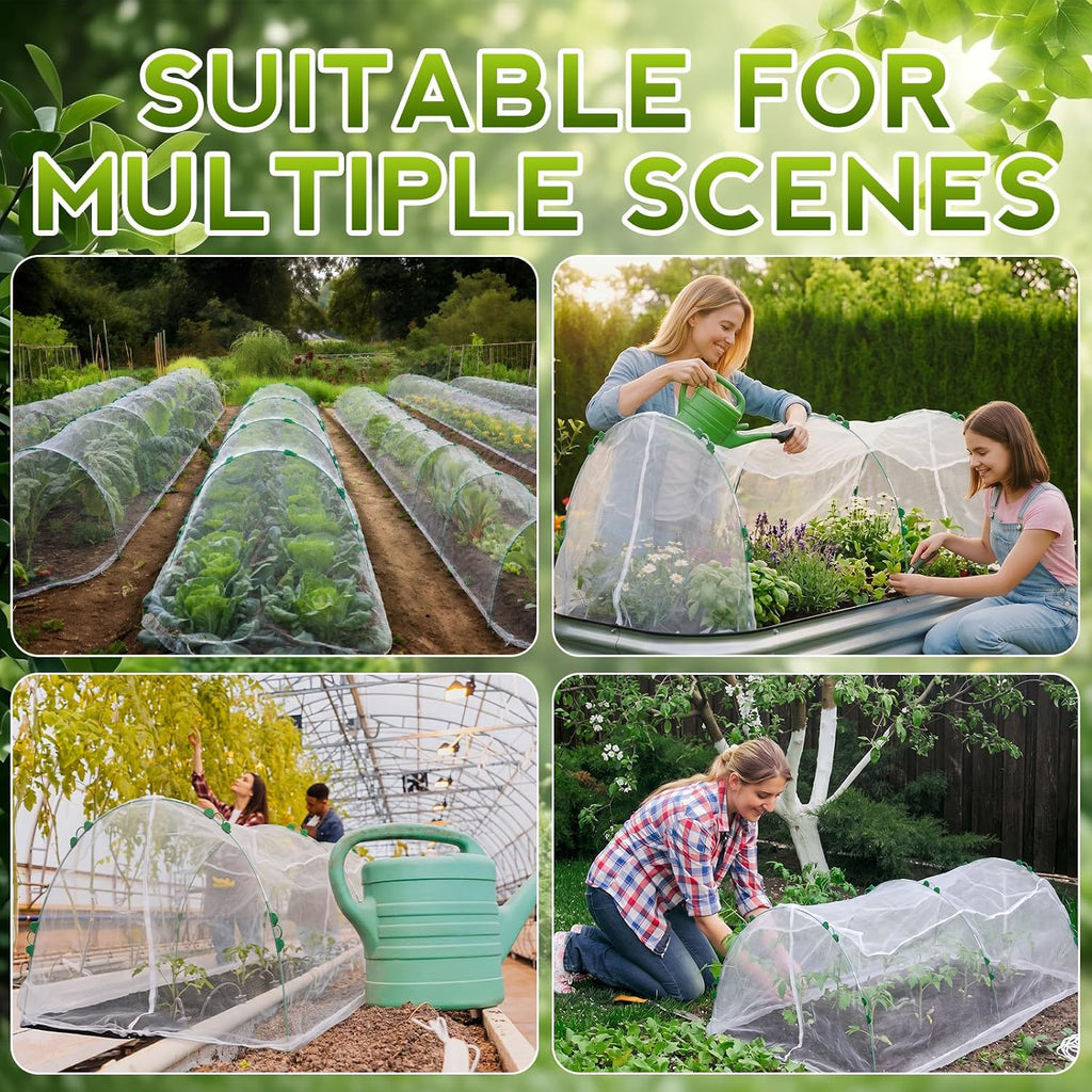 4 Pack Garden Netting Kit for Raised Beds 4x2ft Raised Garden Bed Net with Fiberglass Hoops Drawstring Clips for Plant