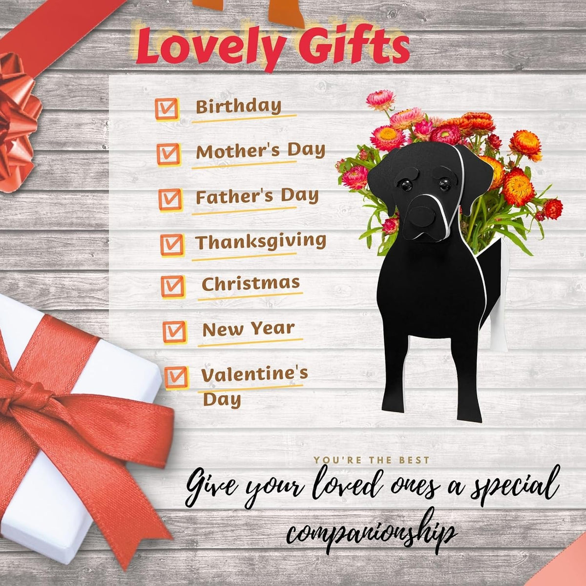 Black Labrador Dog Planter Pots, Animal Shaped Flower Pot | Cute Plant Gift for Women and Pet Lovers, Indoor Outdoor