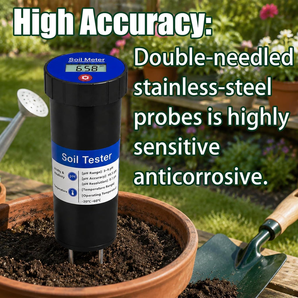 Digital Soil pH Meter – Industrial-Grade 3-8 pH Range Tester with Calibration-Free LCD Display, High Accuracy Soil pH