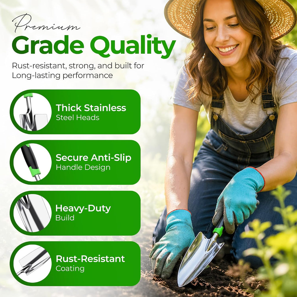 Garden Tools Set 8 PCS Heavy Duty Stainless Steel Gardening Tools for Women | Ergonomic Gardening Hand Tools with Rust