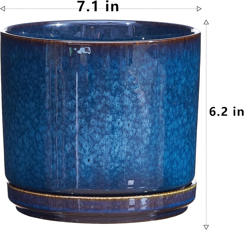 Ekirlin 7 Inch Plant Pot, Modern Ceramic Glaze Planters for Indoor Plants, Round Flower Pots with Drainage Hole and