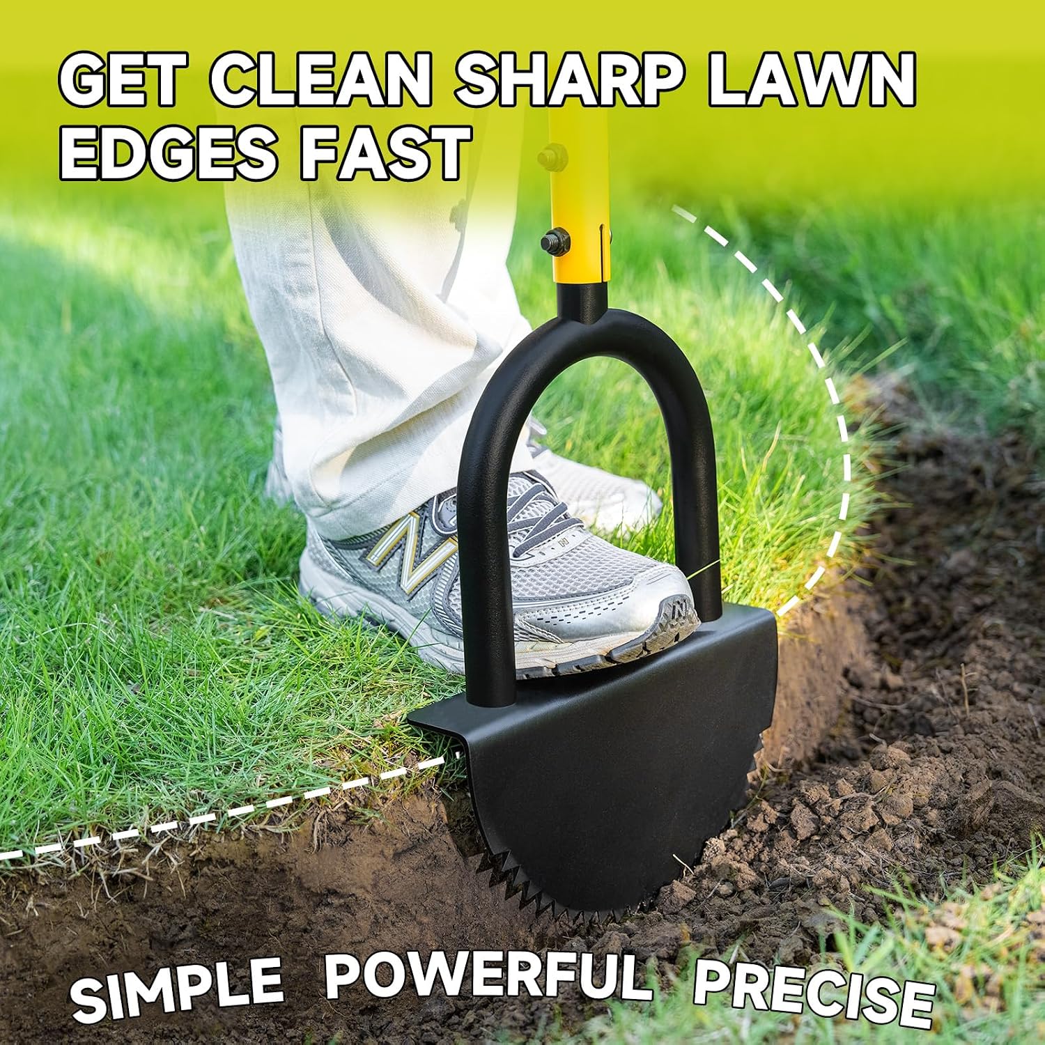 Manual Edger Lawn Tool with 38"-42" Adjustable Length, Half Moon Saw Tooth Border Edger with Wide Footplate Manganese