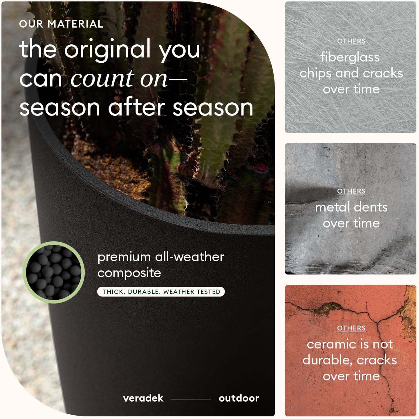 Veradek Mason Series Vega Planter - Tall Round Outdoor Planter with Shelf | Made From a Durable Plastic-Stone Composite