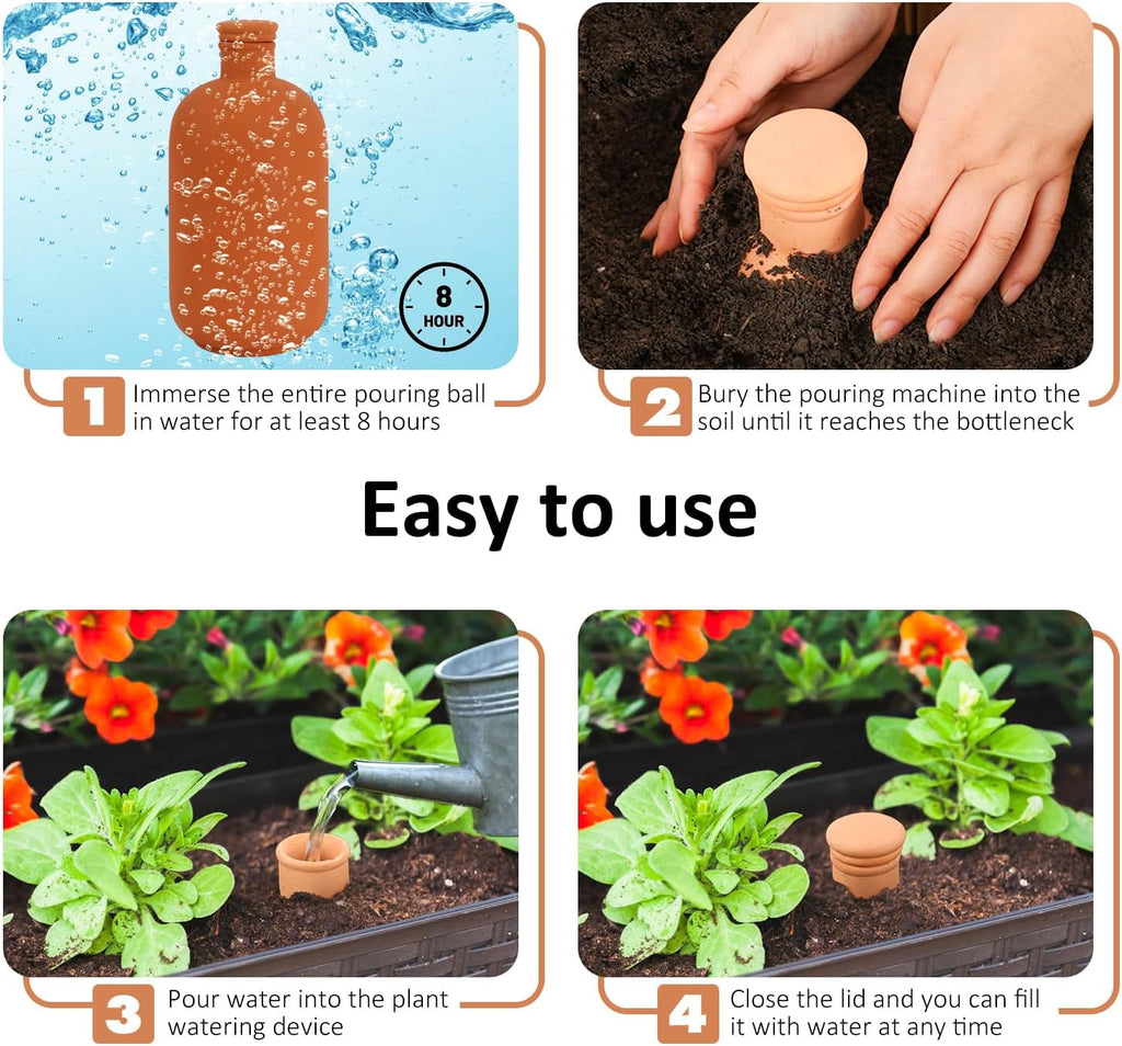 2 pcs Large 10x5in Ollas Terracotta Watering Pots Self Watering Planter Insert 1.8L Terra Cotta Clay Watering Spikes