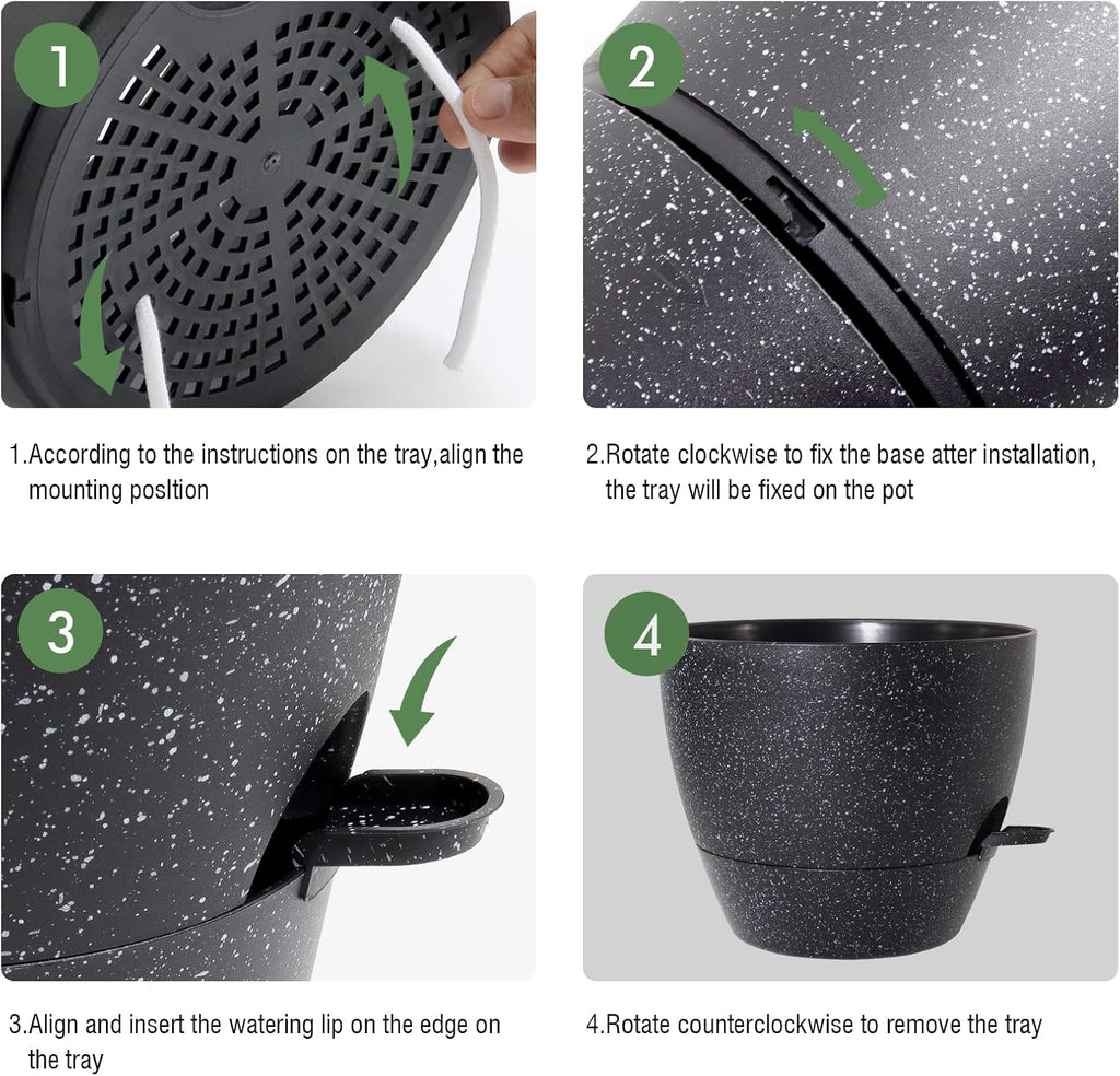 WOUSIWER 10 inch Self Watering Planters, 2 Pack Large Plastic Plant Pots with Deep Reservior and High Drainage Holes