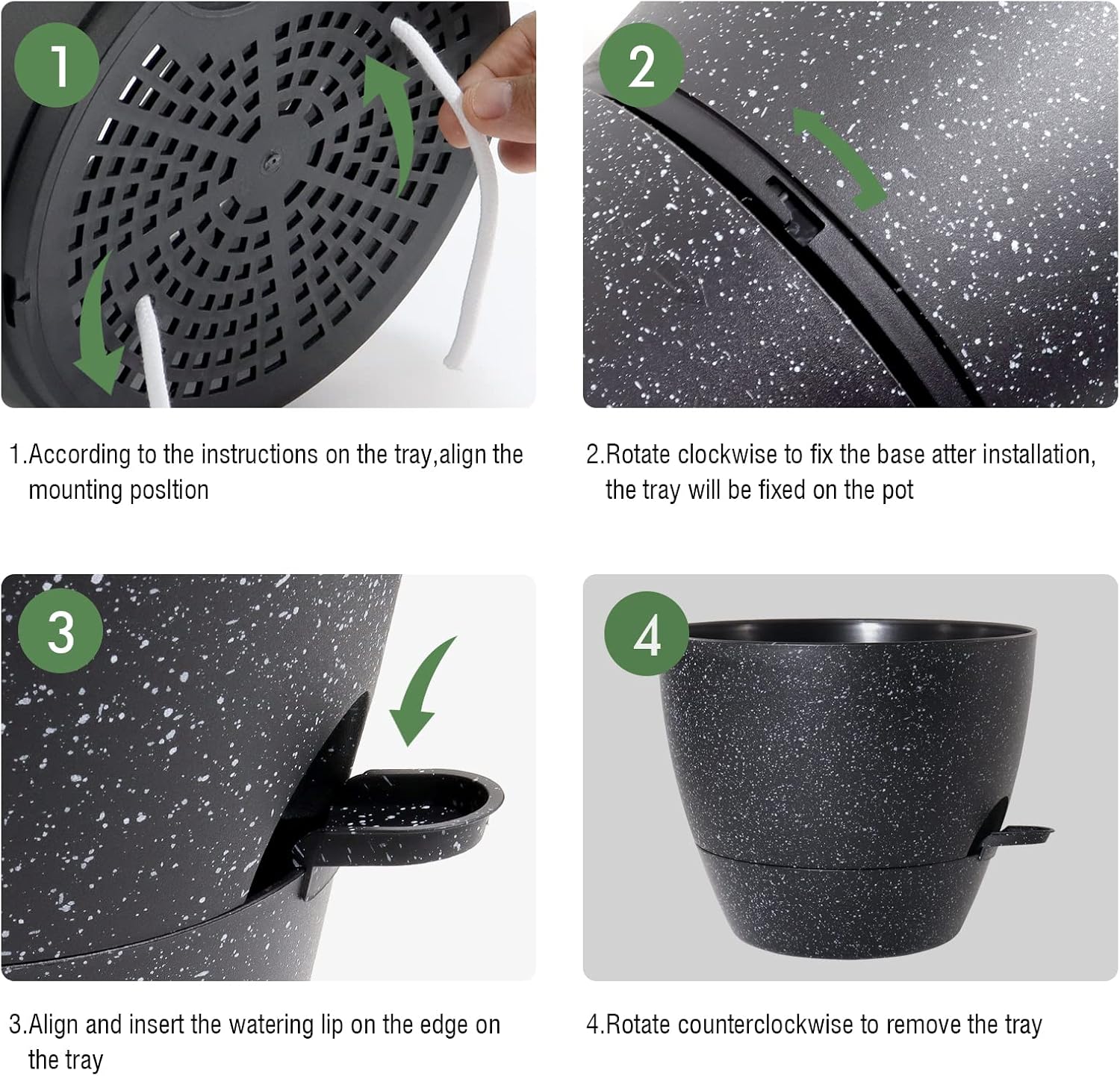 WOUSIWER 10 inch Self Watering Planters, 2 Pack Large Plastic Plant Pots with Deep Reservior and High Drainage Holes