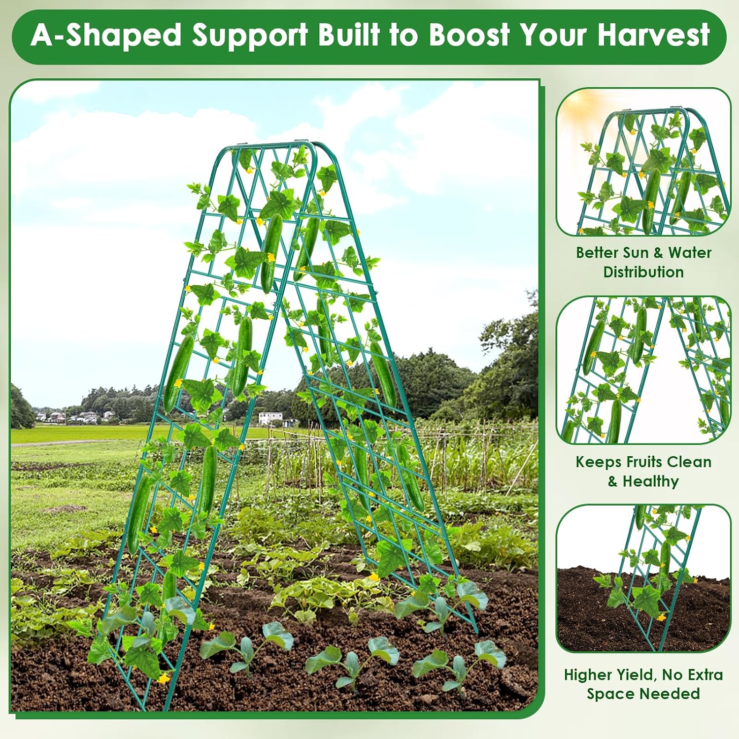Heavy Duty Metal 50"x17" Cucumber Trellis for Raised Bed, A Frame Garden Trellis for Climbing Plants Outdoor, Plant
