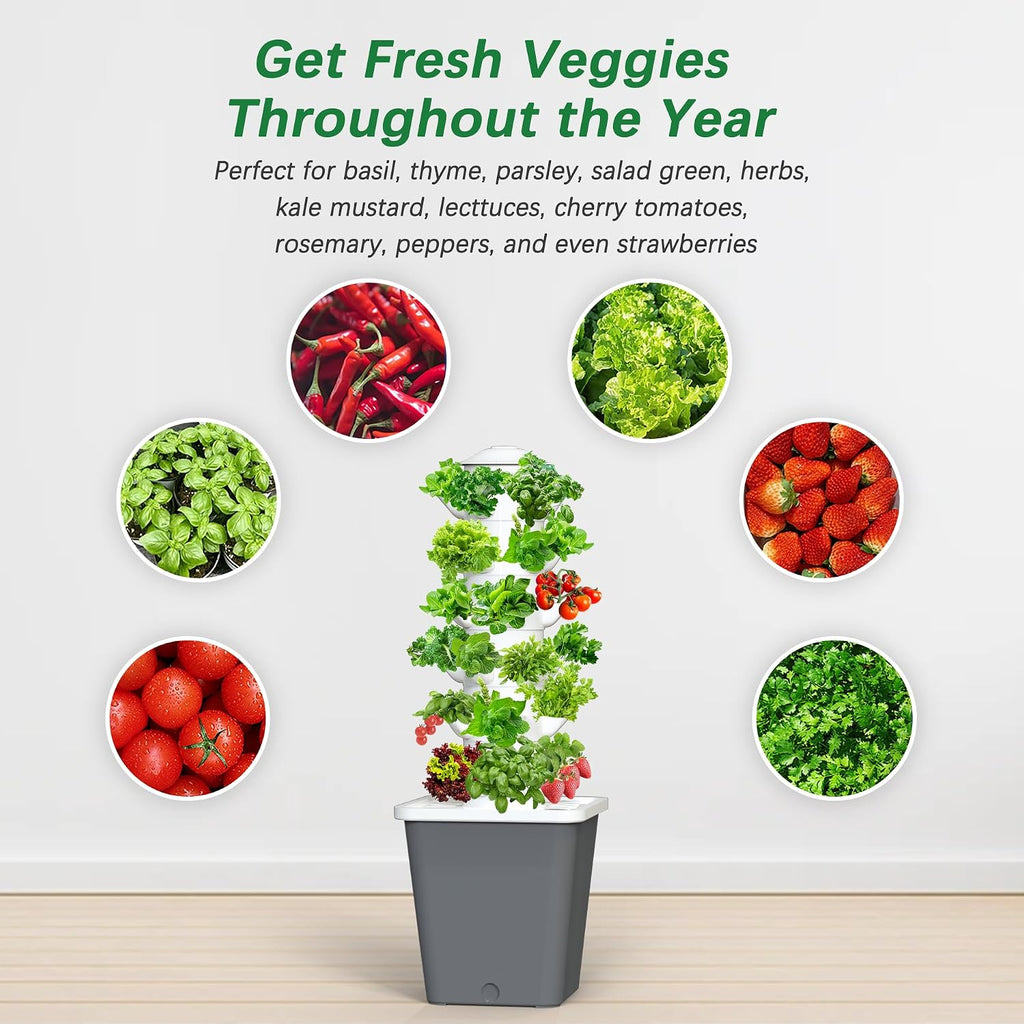 Hydroponics Growing System, 30-Plant Indoor Hydroponic Tower with Timer and Pump System, Plants Germination Kit