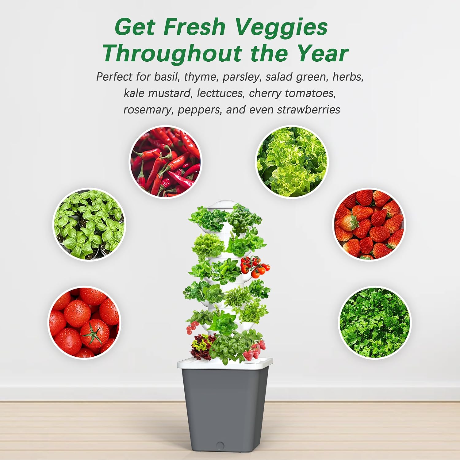 Hydroponics Growing System, 30-Plant Indoor Hydroponic Tower with Timer and Pump System, Plants Germination Kit