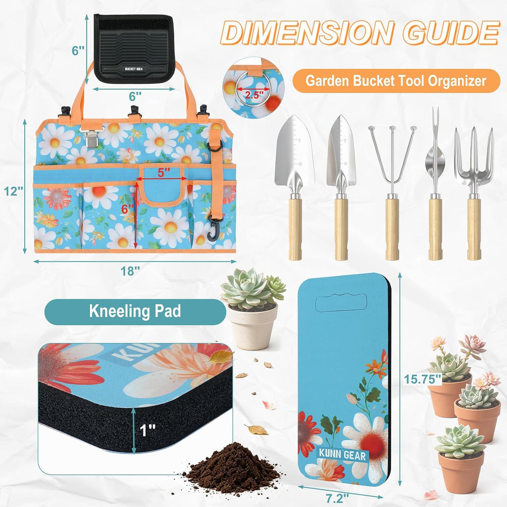 KUNN 5 Gallon Garden Bucket Tool Organizer & Kneeling Pad Set, 18-Pocket Heavy Duty Garden Caddy with Hangable Handle