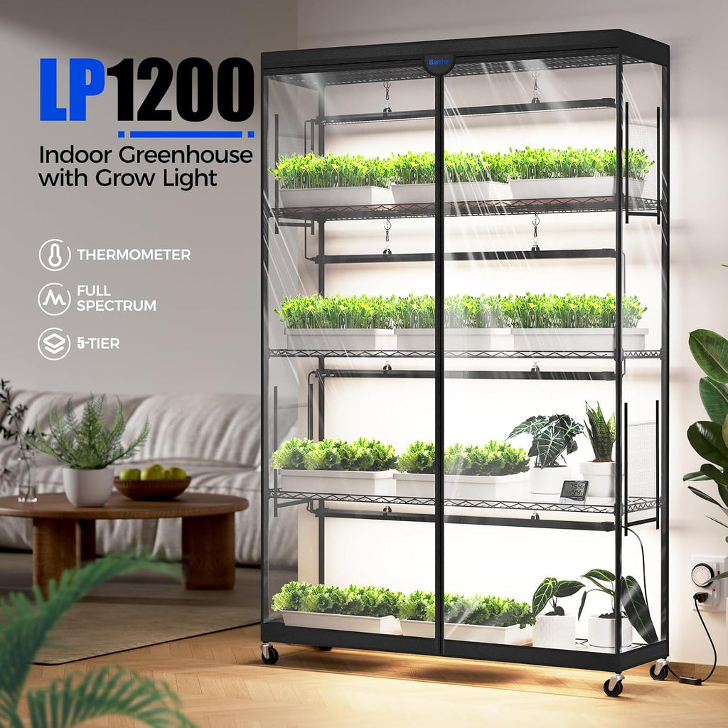 Barrina LP1200 Indoor Greenhouse with Grow Light, 5 Tier Stand with Tent | Adjustable Shelf, 200W TX-S50 3.2FT 5000K