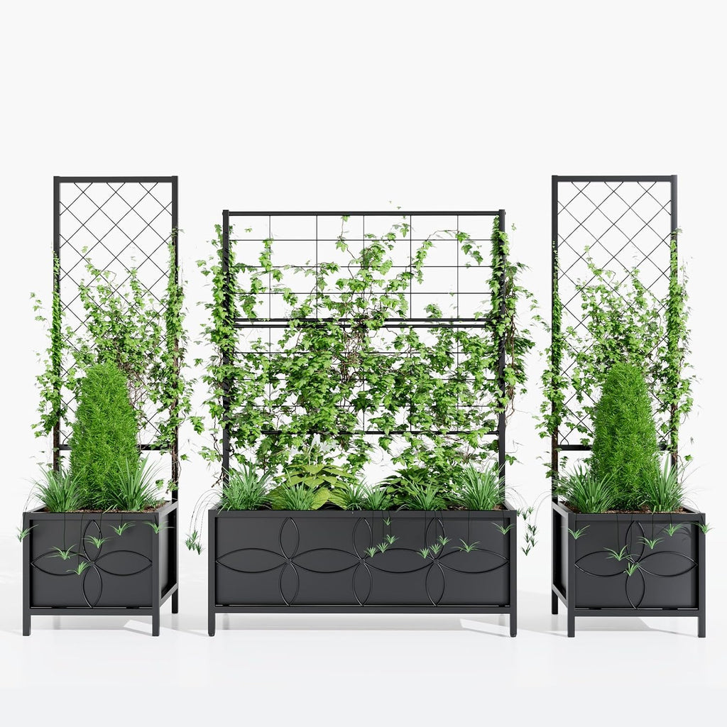 Zhongma Sturdy Raised Garden Bed with Trellis (15.75 x 35.43 x 48.8 in) for Vegetables Flower, Planter Box for Backyard