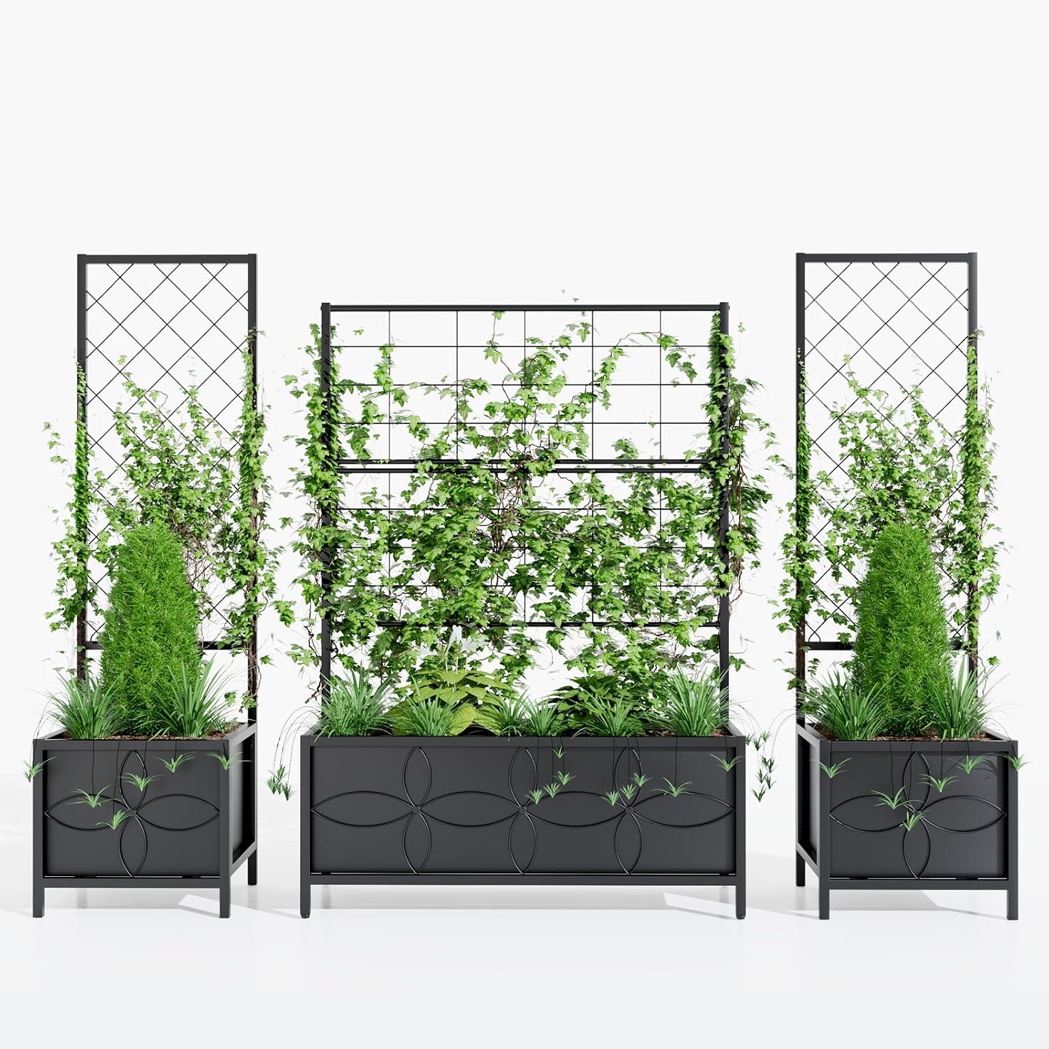 Zhongma Sturdy Raised Garden Bed with Trellis (15.75 x 35.43 x 48.8 in) for Vegetables Flower, Planter Box for Backyard