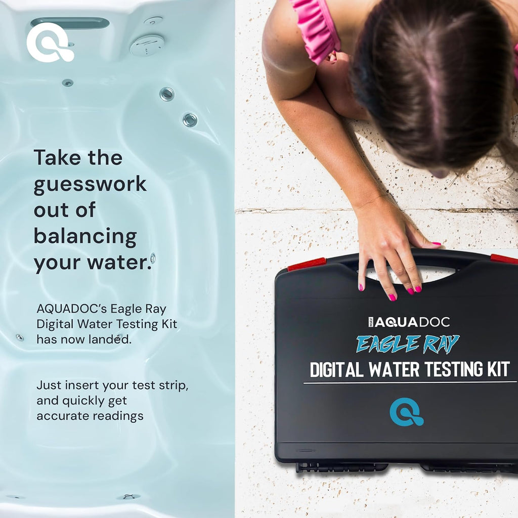 AquaDoc Eagle Ray Digital Water Test Kit for Pool & Spa with 30 Test Strips | Includes a Digital Water Tester and Hot