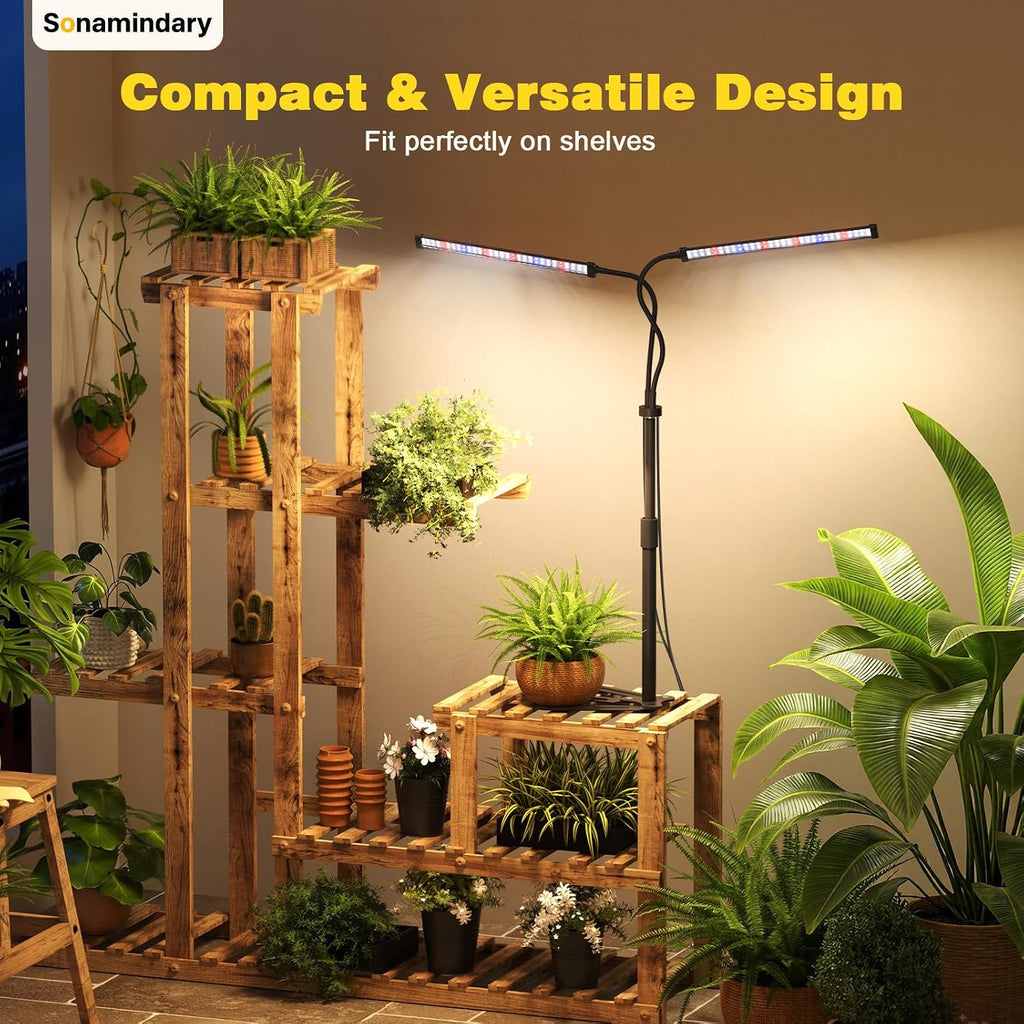 LED Grow Lights for Indoor Plants, Tripod Stand, Dual Head | 120 LEDs, Upgraded 9V System, 9.8-35 in Adjustable Tripod