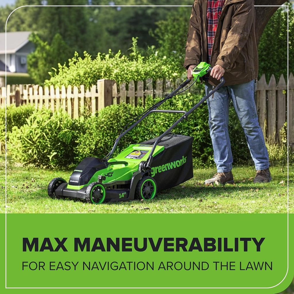 Greenworks 40V 14 in Push Lawn Mower, 4.0 Ah Battery and Charger