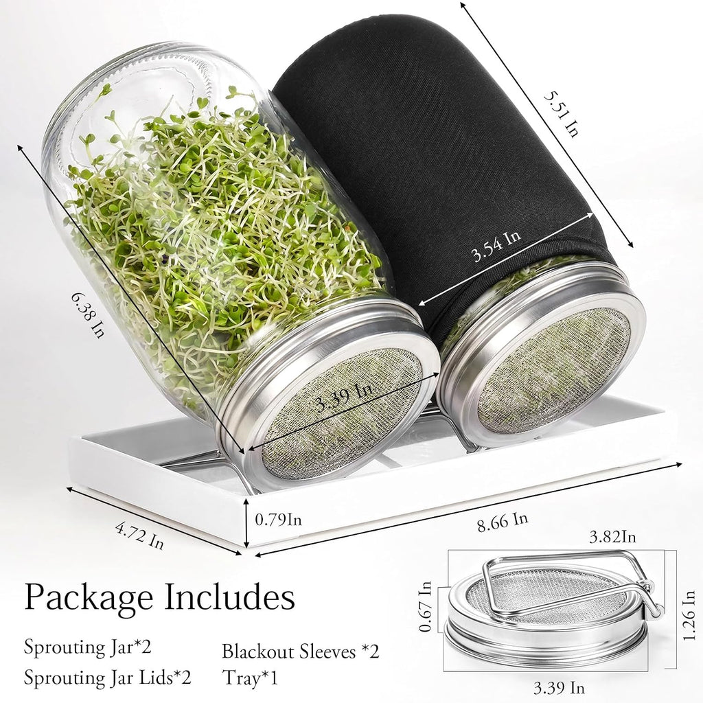 SheeChung 2 Pack Sprouting Jar Kit with Stainless Steel Sprouting Lids | 32 Oz Wide Mouth Mason Jars Sprouting Kit with