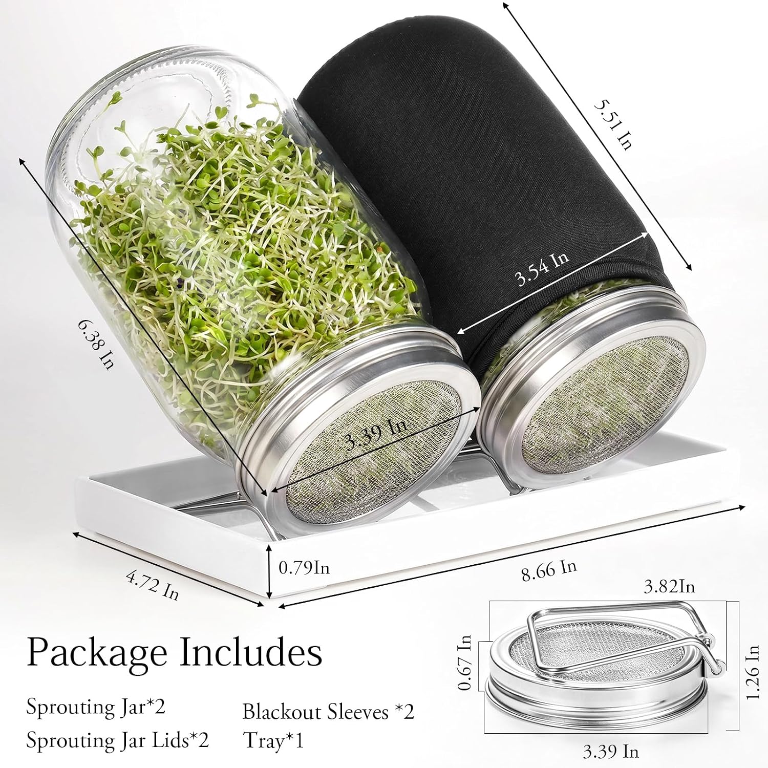 SheeChung 2 Pack Sprouting Jar Kit with Stainless Steel Sprouting Lids | 32 Oz Wide Mouth Mason Jars Sprouting Kit with