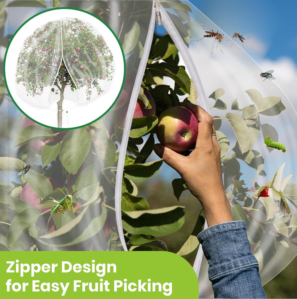2Pcs Large 10x10FT Fruit Tree Netting with Zipper, Drawstring - Mesh Bags Covers for Garden Protection - Insect Bird