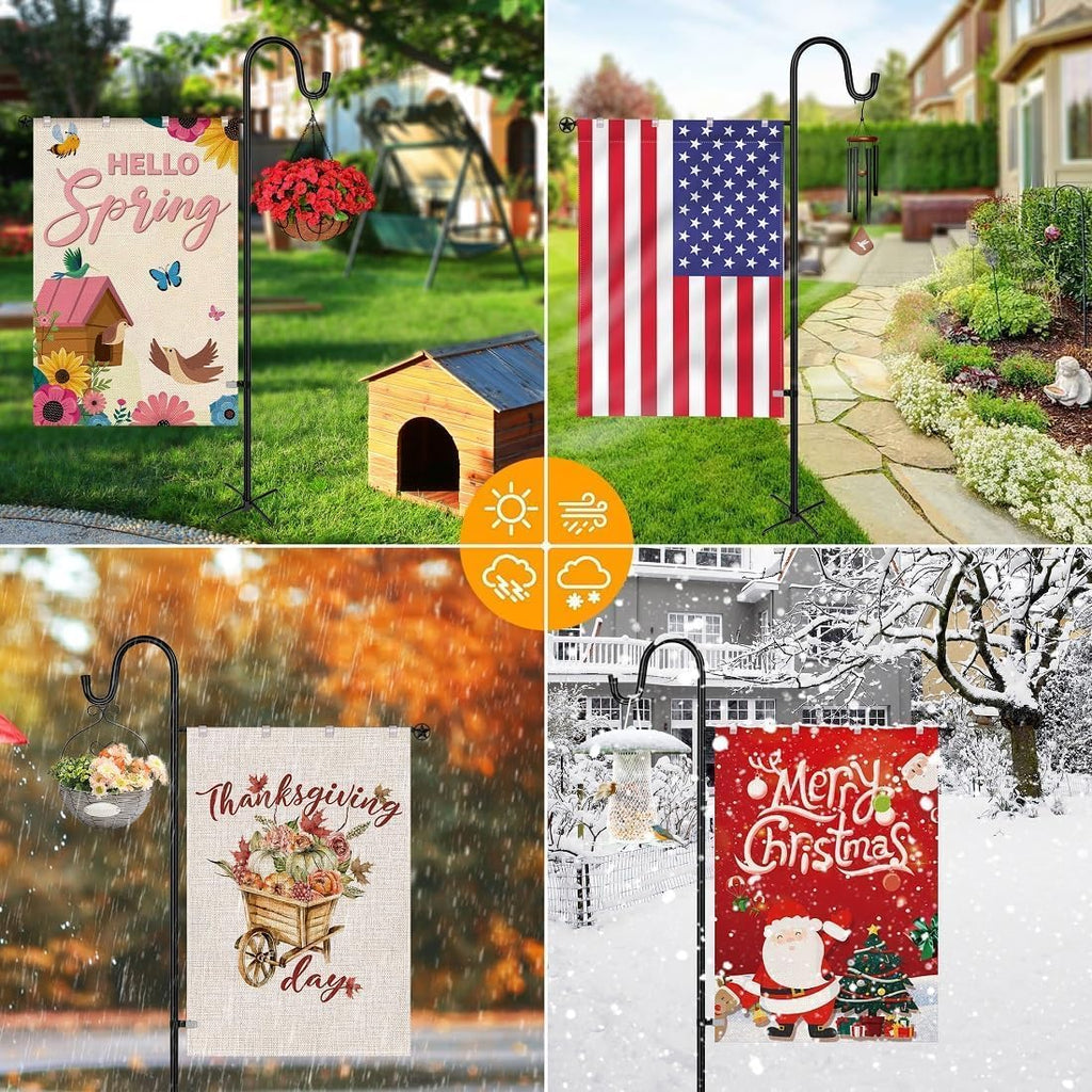 LOPANNY Large Garden Flag Holder Stand Pole for 28 x 40 Flags with Shepherds Hooks for Outdoor - 2 Pack Upgraded Sturdy