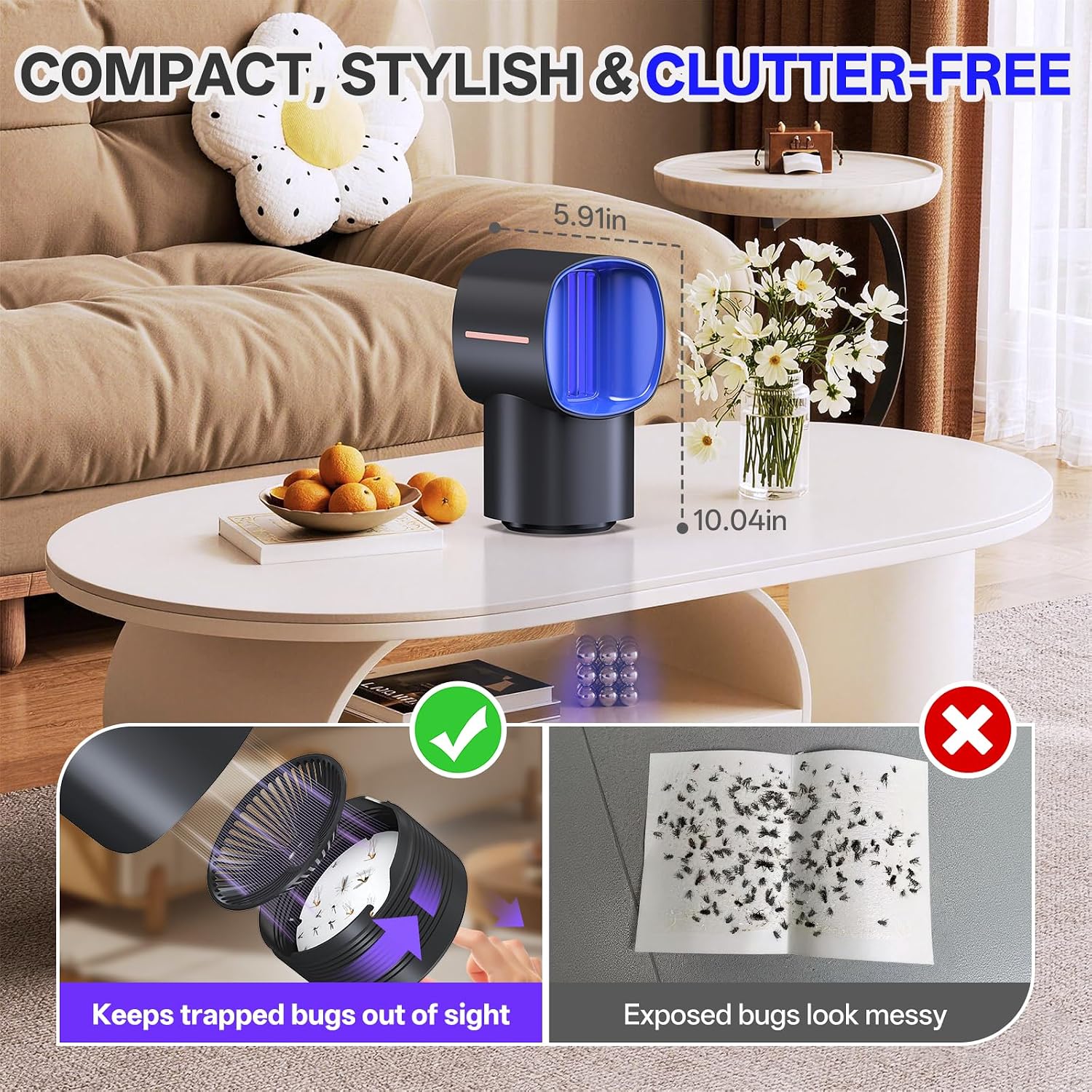 Fruit Fly Traps for Indoors, Gnat and Insects Catcher for House with UV Light, Heat Lure, Fan Suction, Ideal for