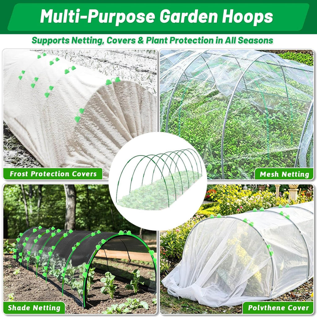 Tetutor Garden Mesh Netting Kit,7 Sets Wide Garden Hoops with 10x30 ft Garden Covers Bird Netting& 12 Clips, Garden