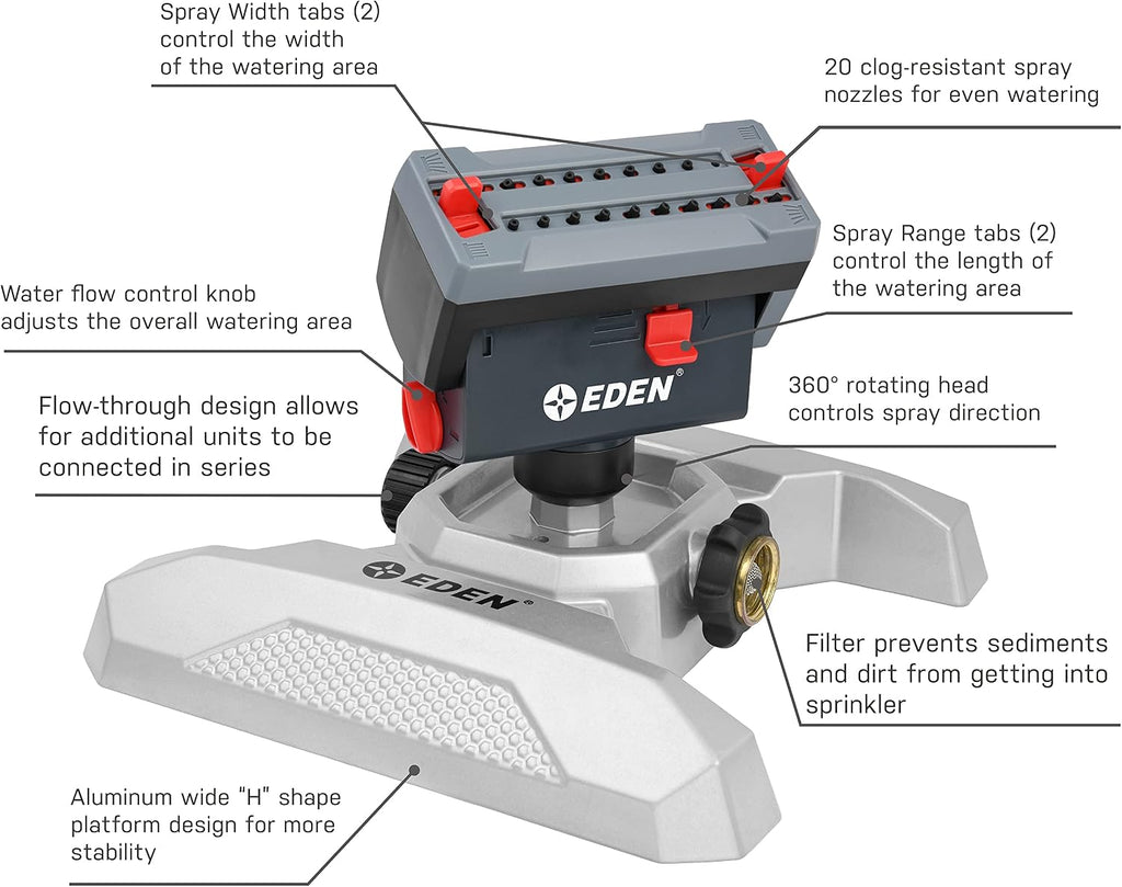 Eden 94127 Metal Adjustable 4-Way Mini Turbo Oscillating Sprinkler W/Quick Connect Starter Set & 95210 Premium Garden