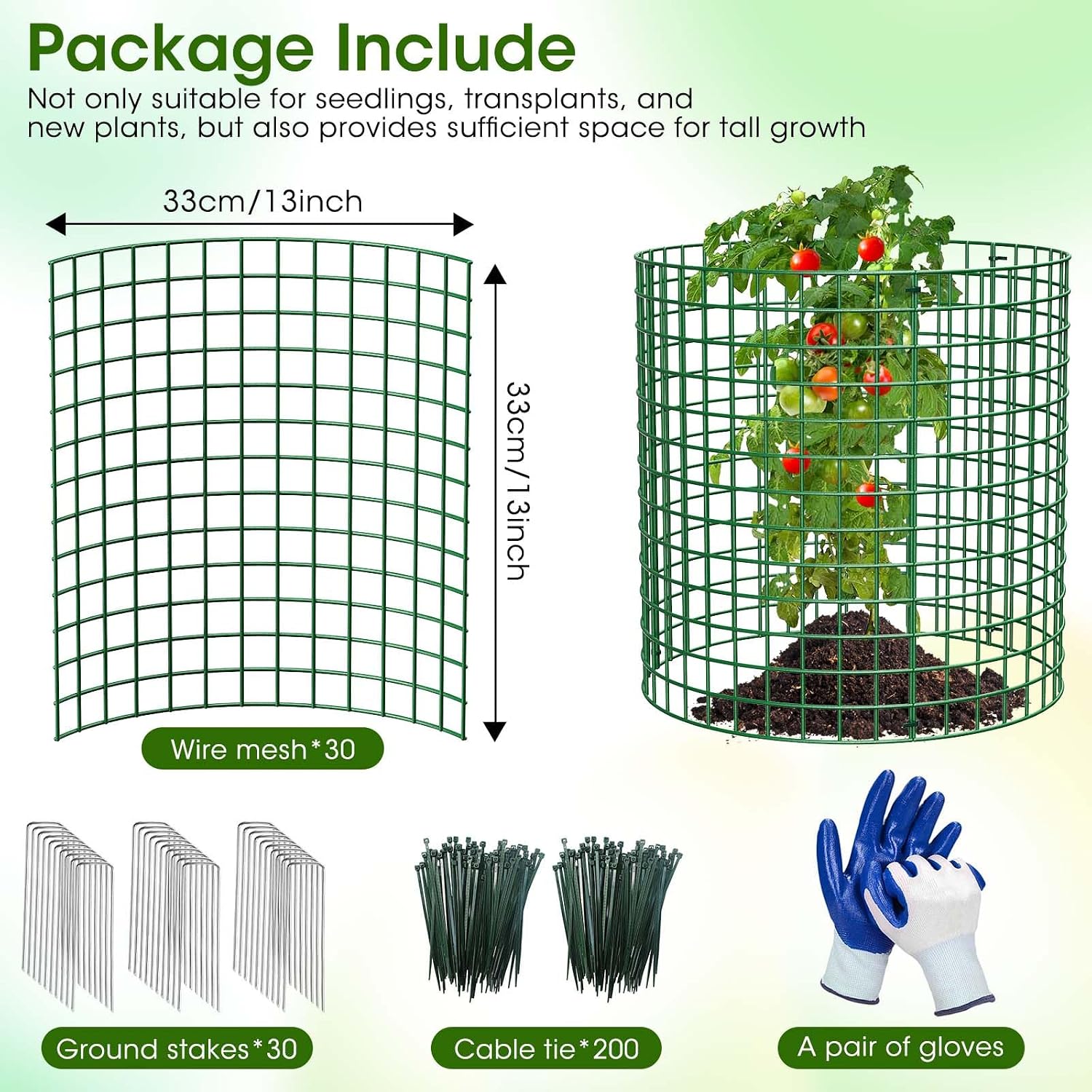 10 Pack Plant Protectors from Animals | 30PCS 13"x13" Metal Wire Mesh Garden Plant Cages for Gardening Supplies