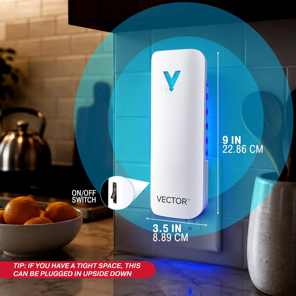 Catchmaster Vector 9 Plug in Fly Trap for House Flies, Fruit Flies & Gnats | Silent UV light bug catcher for kitchens
