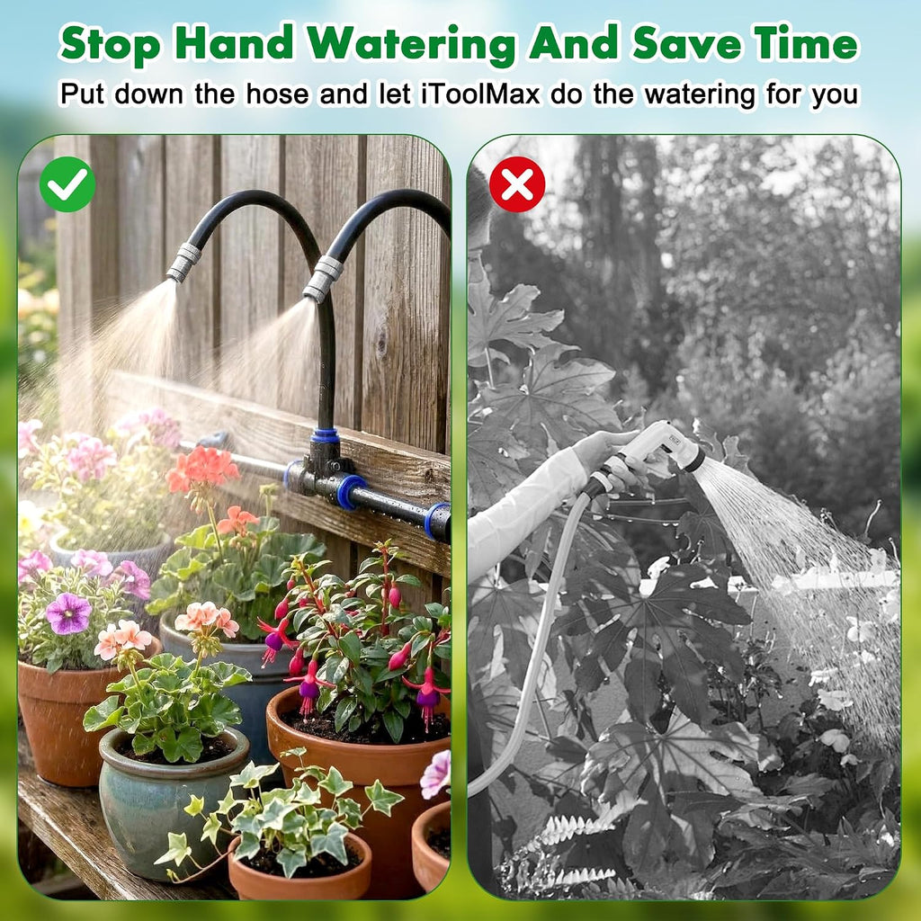 360° Adjustable Drip Irrigation System, 49FT Garden Watering System with 15 Nozzles, Water Sprinkler for Garden, Yard
