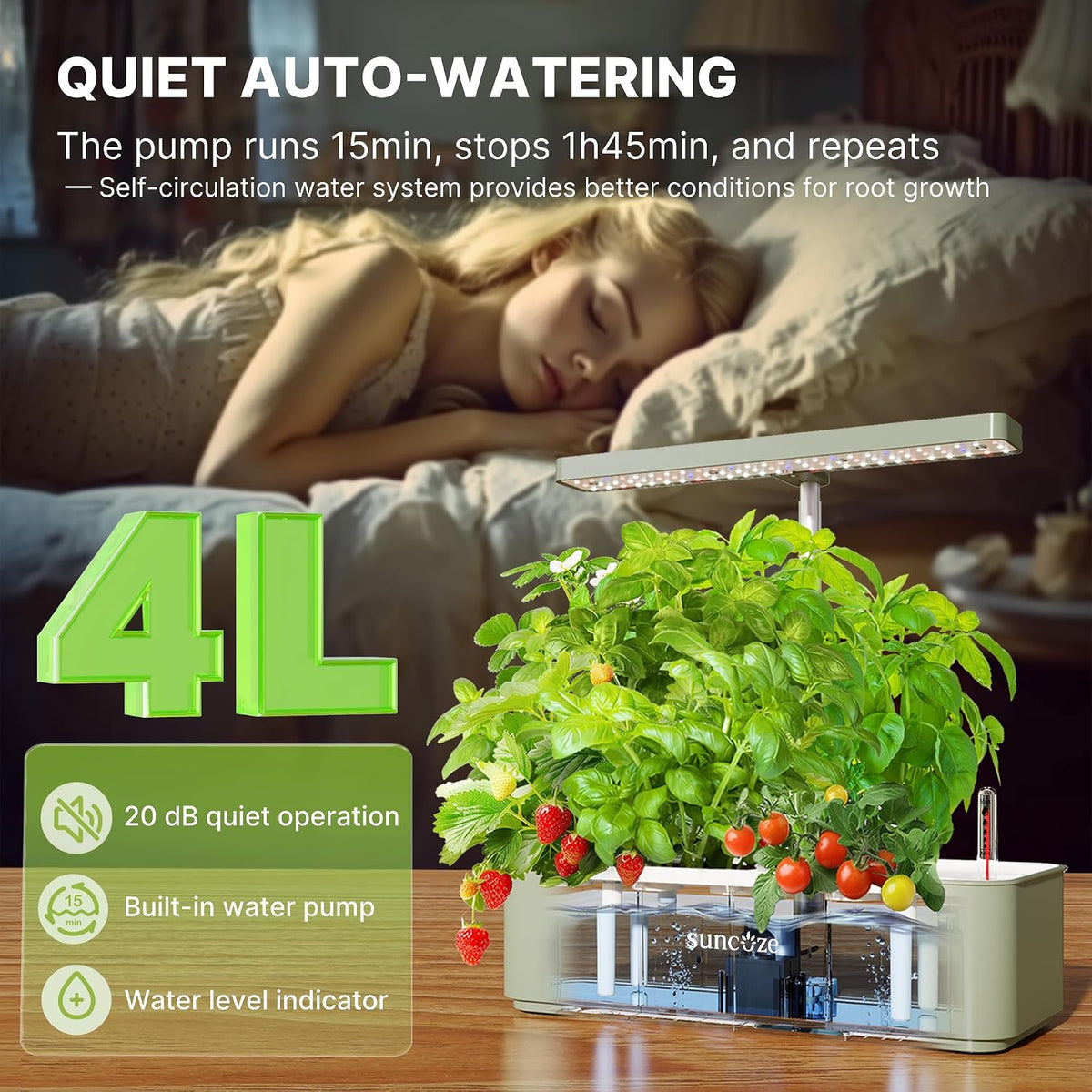Hydroponics Growing System, Compact 12 Pods Indoor Garden, Green | 24W LED Dimmable Grow Light, 4L Water Tank with