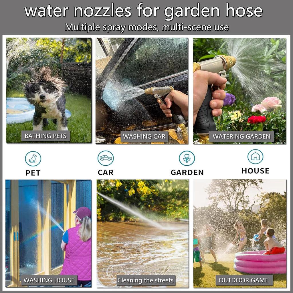 High Pressure Garden Hose Nozzle, Heavy Duty Metal Sprayer | Upgraded Water Hose Nozzle with Non-Slip Grip, Adjustable