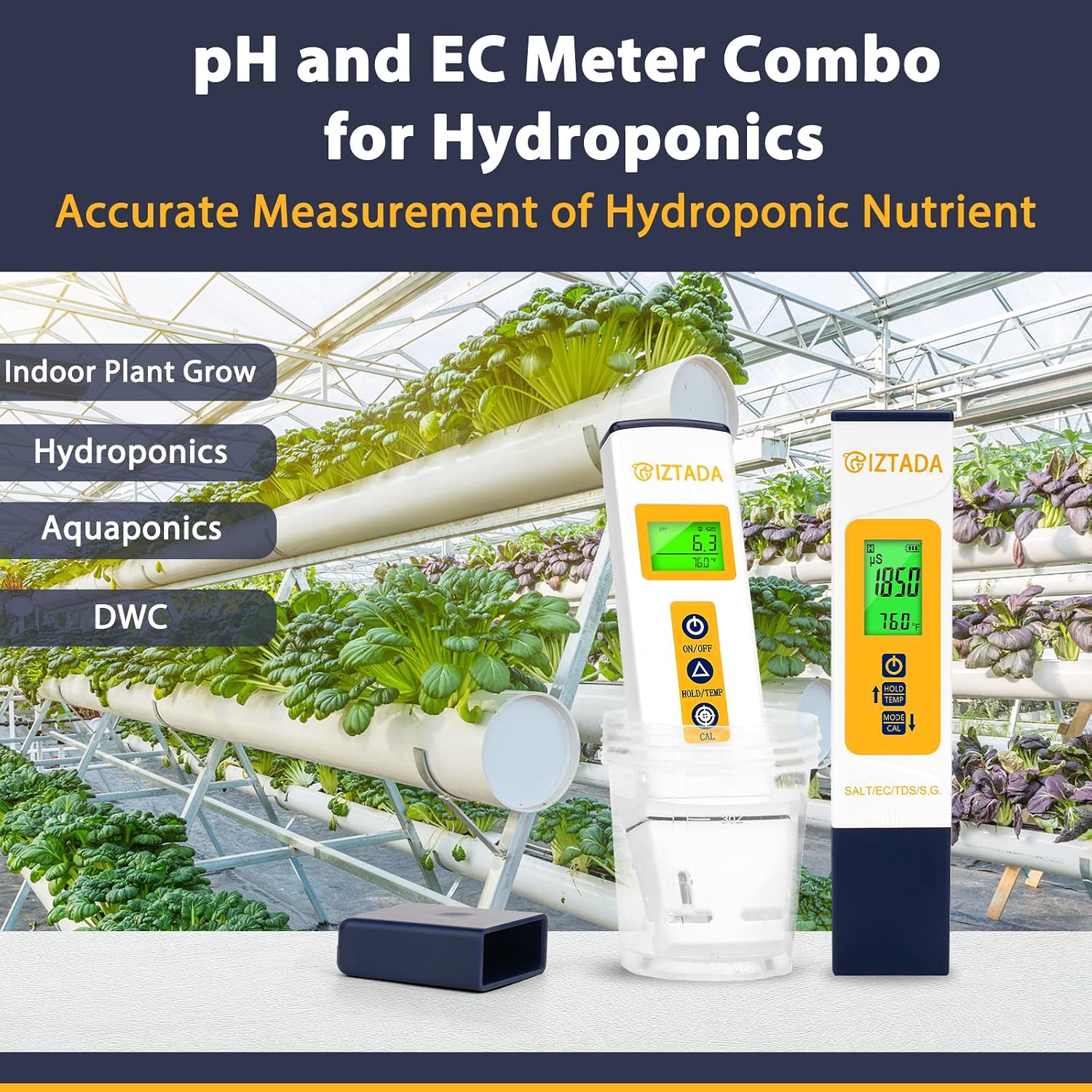 pH Meter and Salinity Tester Combo for Saltwater Pool and Aquarium | 6 in 1 pH Salt SG EC TDS Temp Meter for Reef