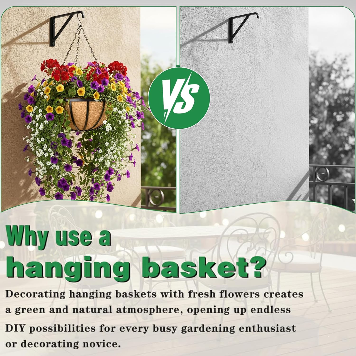 4 Pack 14 Inch Hanging Planters for Outdoor Plants Metal Hanging Planter Basket with Coco Coir Liner Round Plant Black
