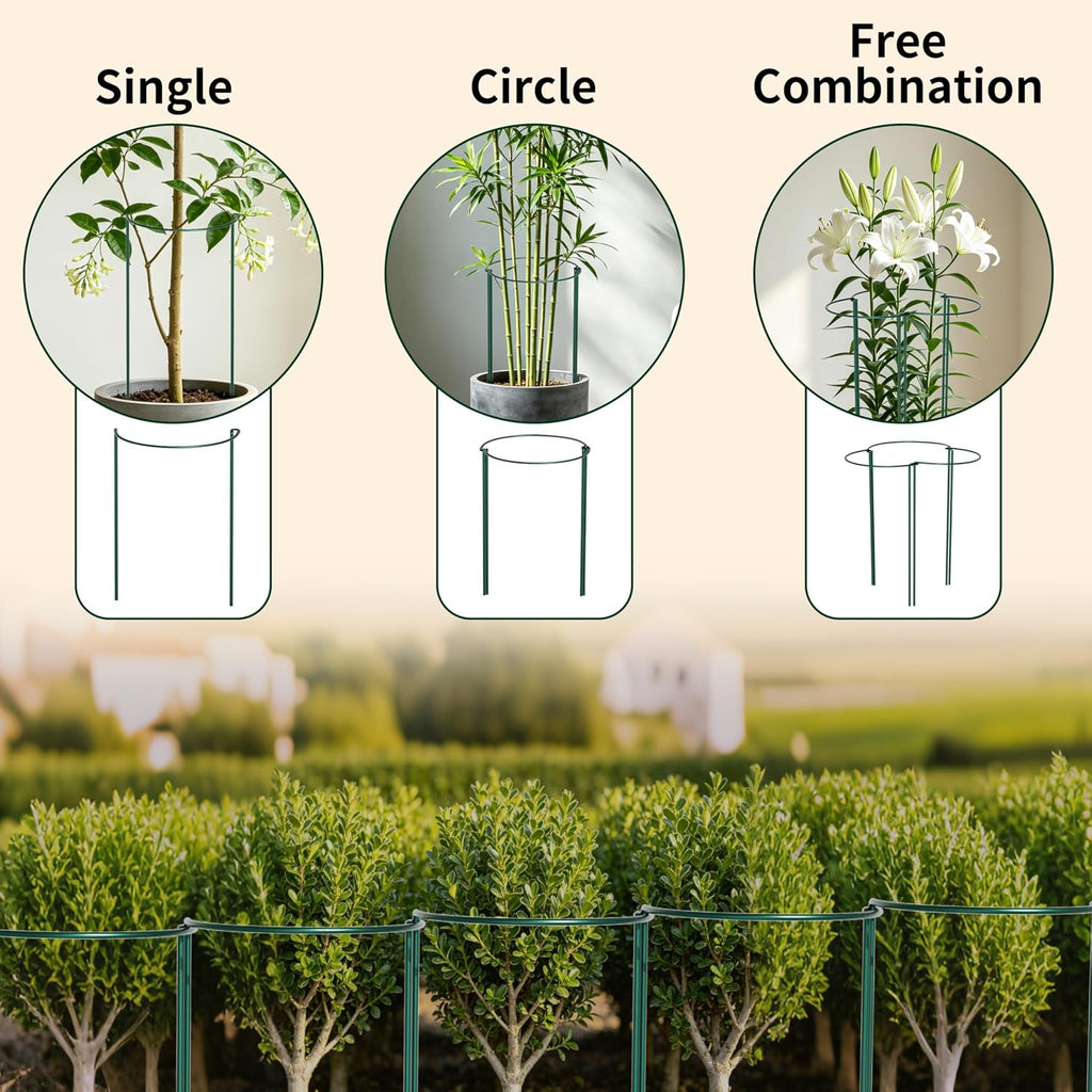 6-Pack Garden Plant Support Cages,14"Diax32"H Heavy Duty Interlinked Half Round Peony Support Rings,Metal Plant Support