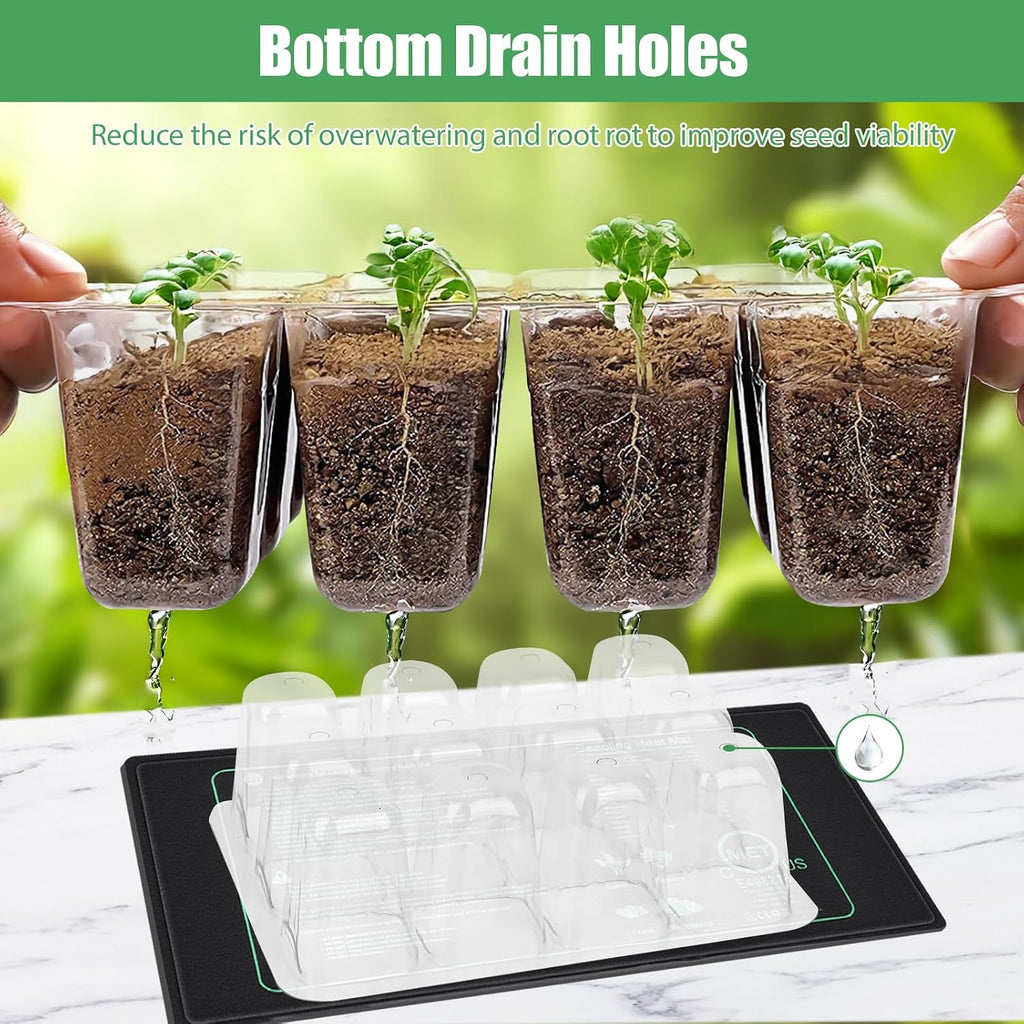 Sckee 6 Pack Seed Starter Tray with 10"x20.75" Seedling Heat Mat, Seed Starter Kit with Humidity Dome, Seed Starting