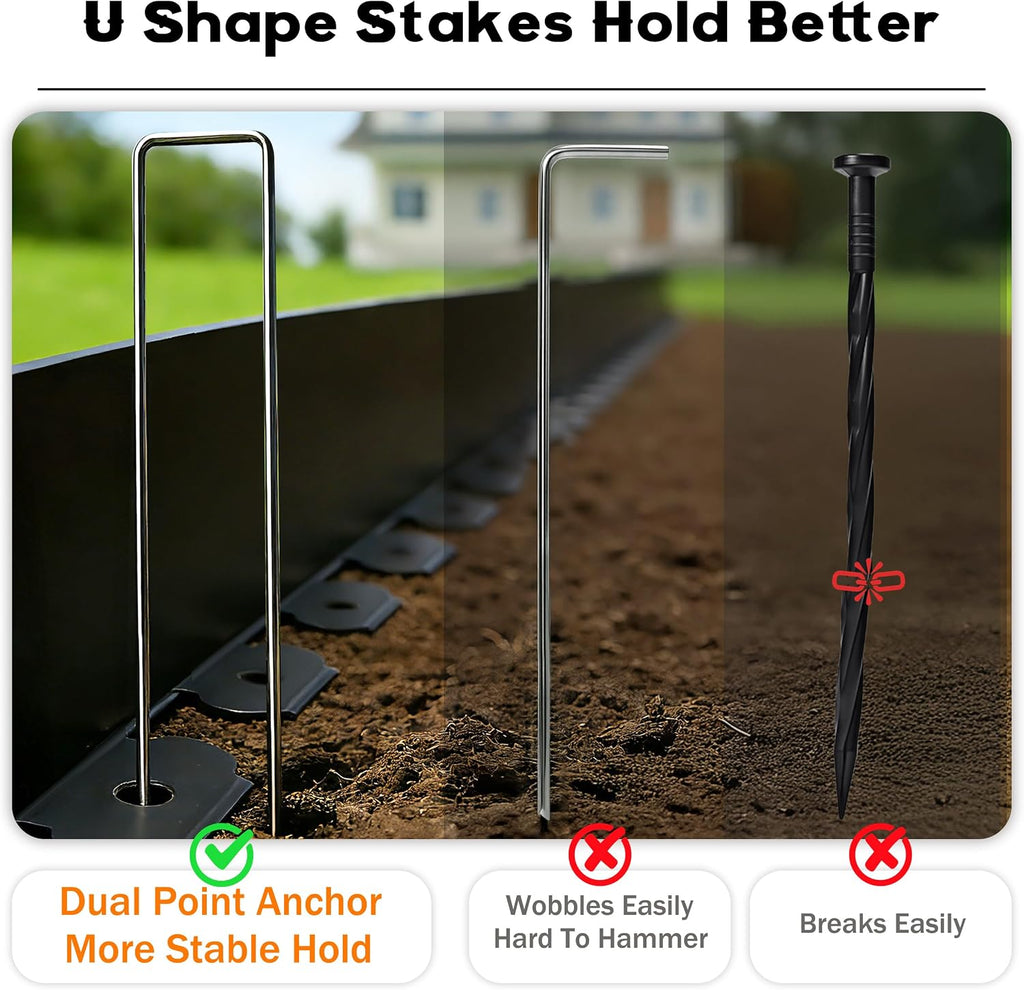 Landscape Edging 4 Inch Tall No Dig Garden Edging Border 60FT with 60 Metal Stakes,Lawn Edging for Yard, Flower Bed and