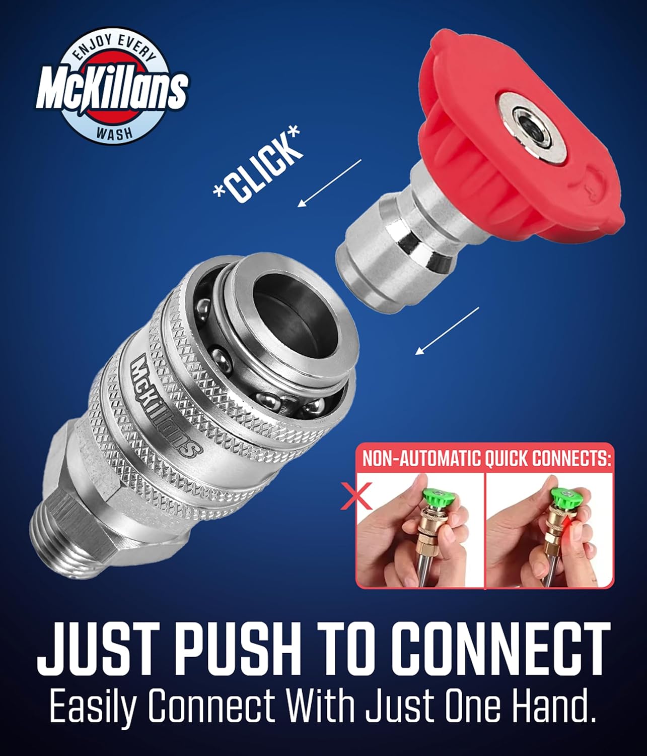 McKillans® 1/4” Nozzle Automatic Quick Connect Fittings - Stainless Steel 1/4” NPT Male Quick Connect Couplers