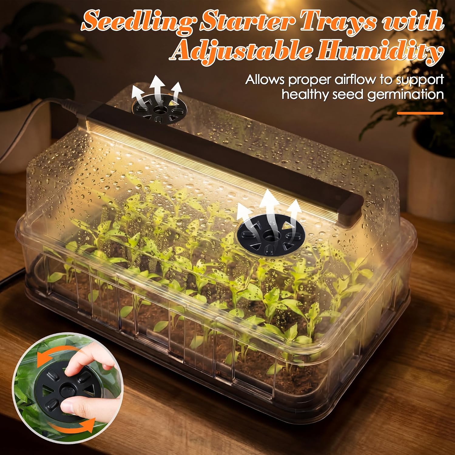 Seed Starter Tray with Grow Light and Heated Base for Faster Germination | T8 Full-Spectrum Light, 8.2in Adjustable